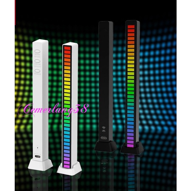 Lampu LED RGB Voice Sound Control Audio Spectrum Indicator Bar Rythm putih