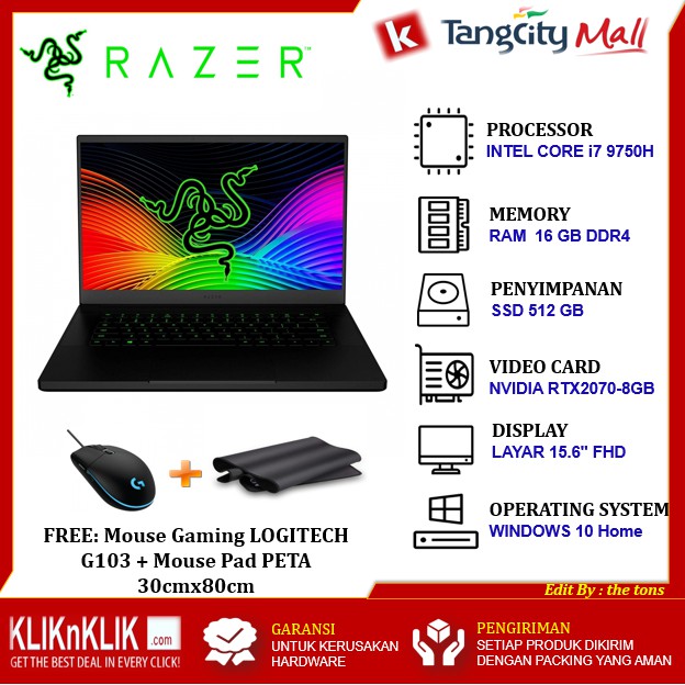 LAPTOP RAZER BLADE 15 GAMING / CORE i7-9750H 16GB 512GB RTX2070 240Hz LAPTOP GAMING