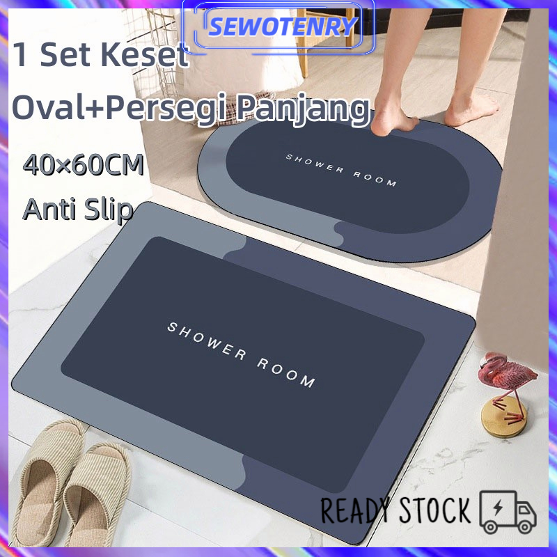 【COD】1 Set (Oval + Persegi Panjang) Keset Kamar Mandi Dapur / Keset Diatomite Oval Murah / Keset Kaki Anti Bau Nyerap Air Anti Bakteri