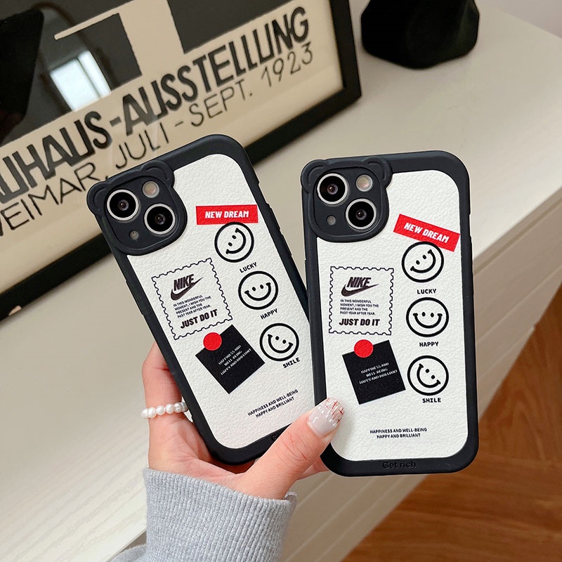 Soft Case Silikon Desain NK Smiley Warna Hitam Untuk iPhone 7 Plus 8 Plus X XS Max XR 12 13 Pro Max