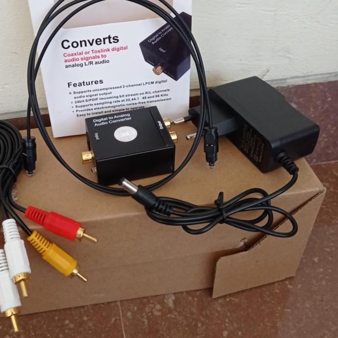 ➯ PAKET Converter Optik Audio to RCA + Kabel Optic Toslink dan Kabel RCA 3 to 3 untuk TV Ke Speaker 