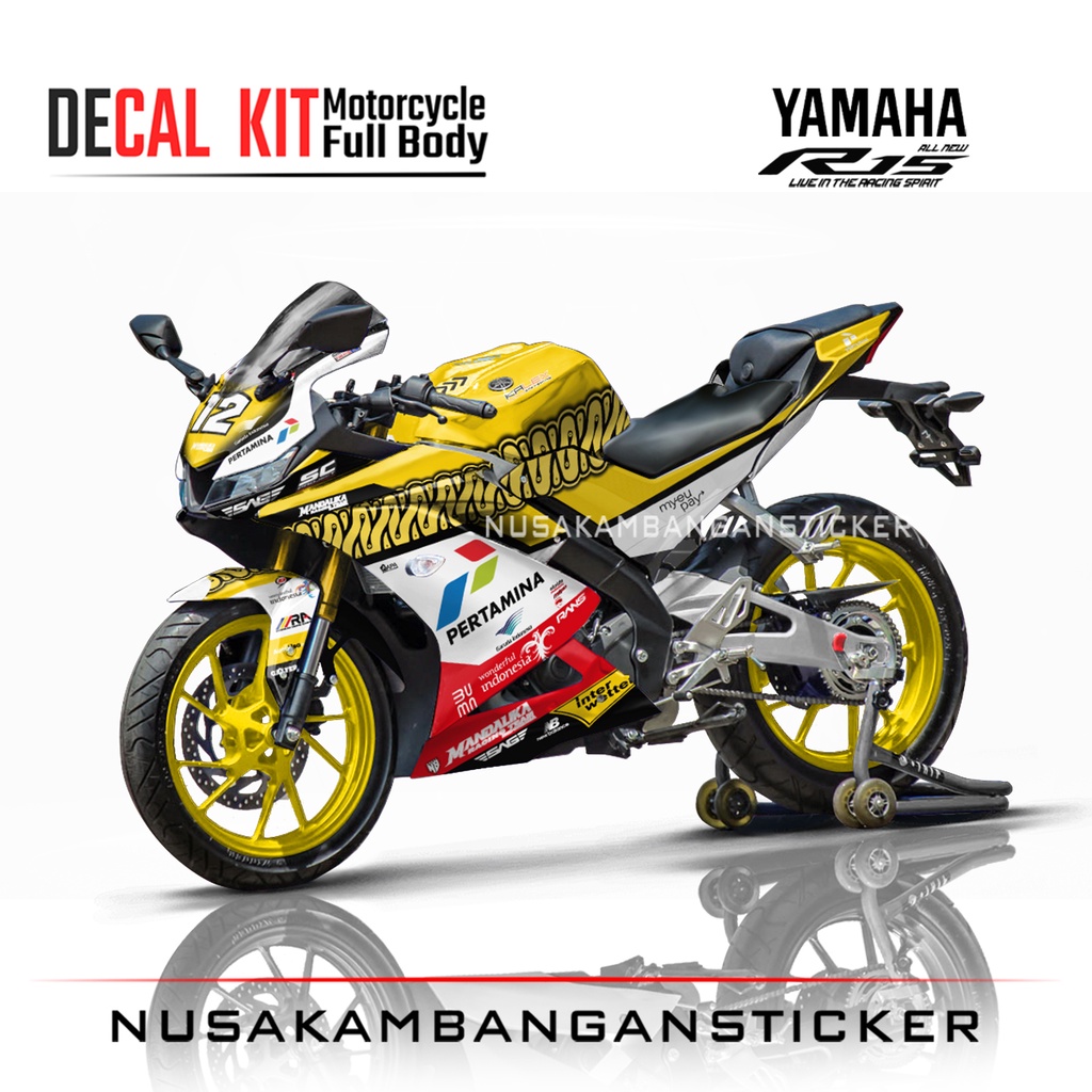 Stiker Decal Motor Yamaha R15 V3 Full Body Mandalika Kuning Grafis Racing Team Sticker Custom Varias