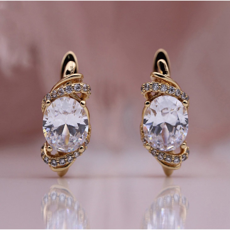 2022 Anting Tusuk Rose Gold Wanita Hias Zircon Bentuk Oval Untuk Pesta Pernikahan