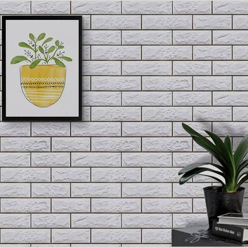 Grosirmurah Wallpaper Stiker Dinding Kamar Ruang Tamu Motif Batu Bata 3d Putih Abu Abu Minimalis Shopee Indonesia