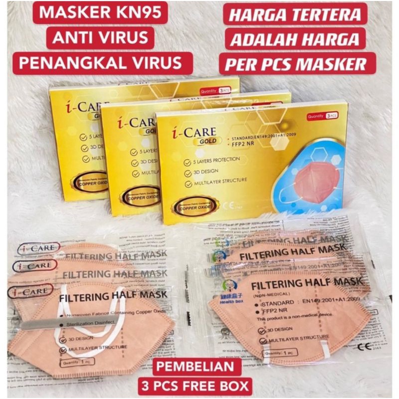 KN95 Anti Virus i-Care Gold - Masker KN95 3D FFP2NR AntiVirus Mask Super Icare