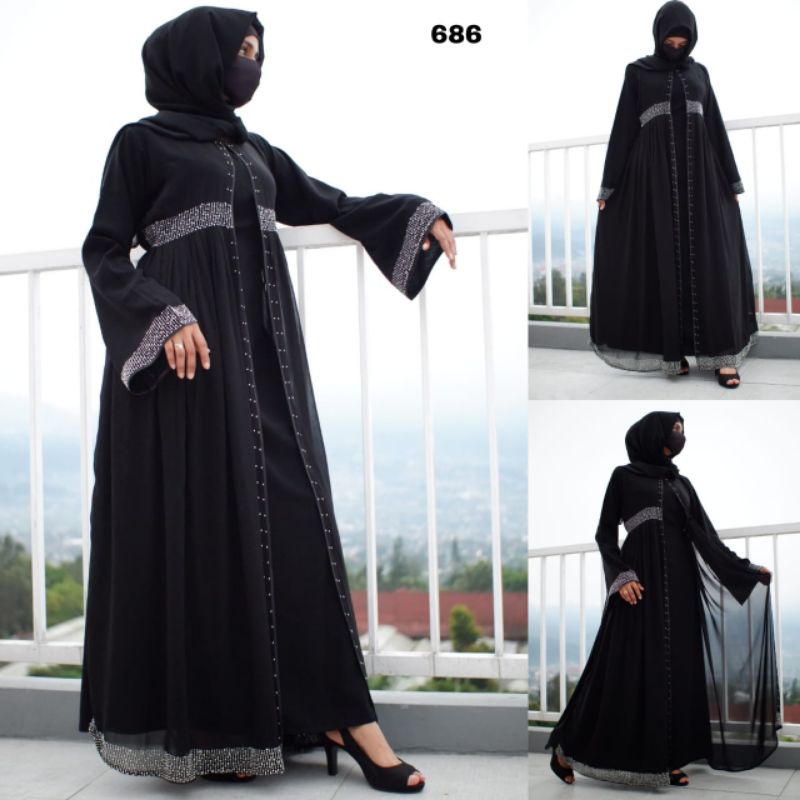 New abaya 686 gamis arab hitam turky brukat sifon