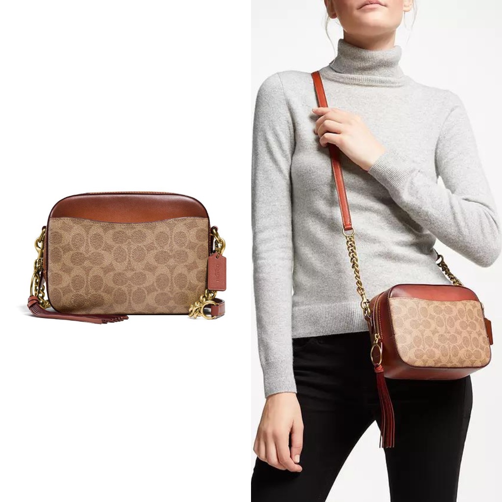 Coach 31208 Camera Bag in Signature Canvas - Tan Brass