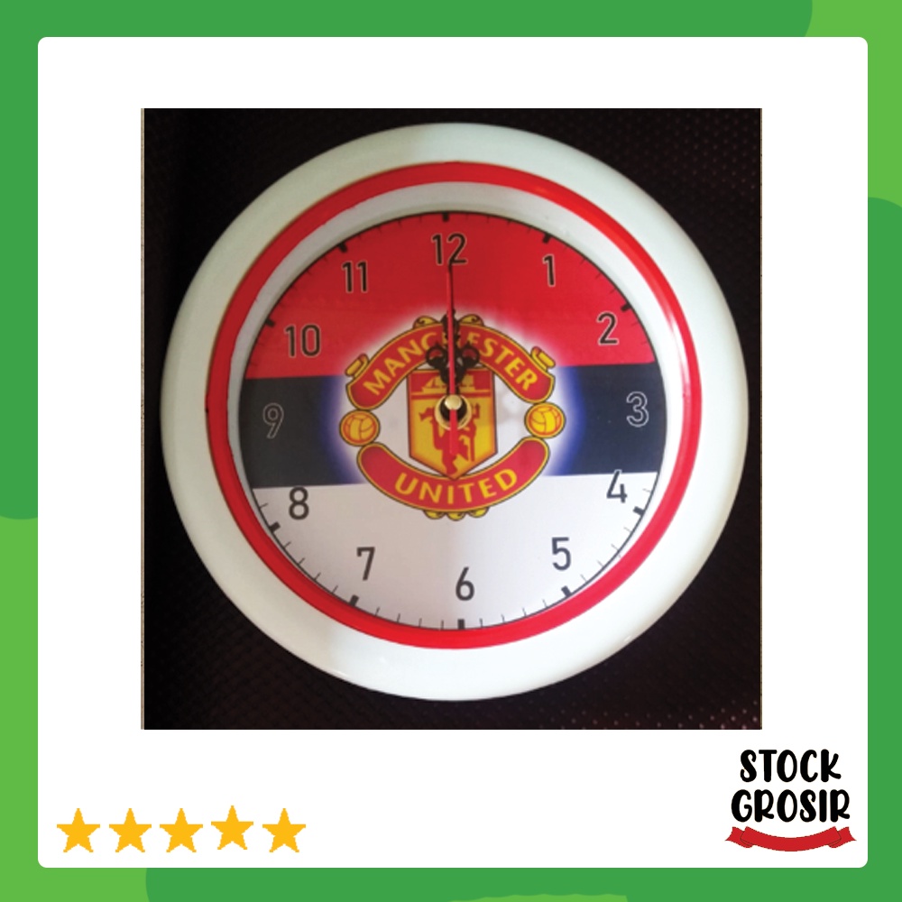 Jam dinding bola manchester body putih, 21cm