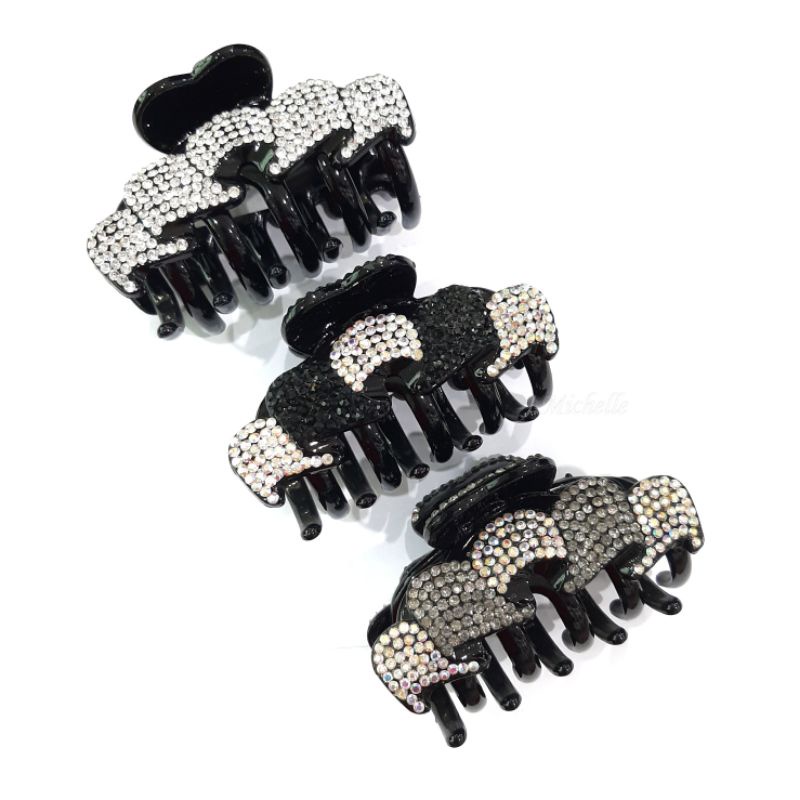Vintage Rhinestone Hair Claw Clip / Jepit Rambut Blinkblik Mewah