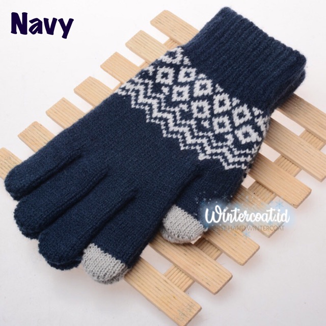 Sarung Tangan Rajut Pria cowok Men winter gloves Touchscreen hangat wool gunung motif Snowflakes