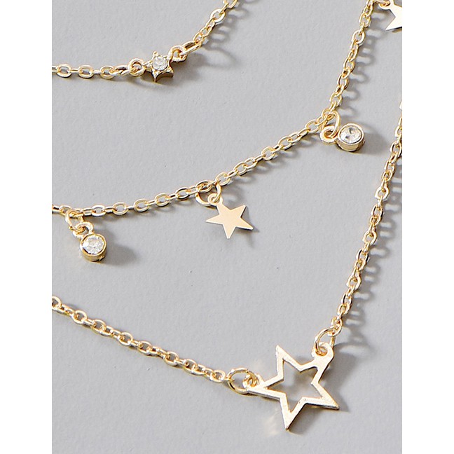 LRC Kalung Fashion Gold Color Alloy Multilayer Five-pointed Star P82881