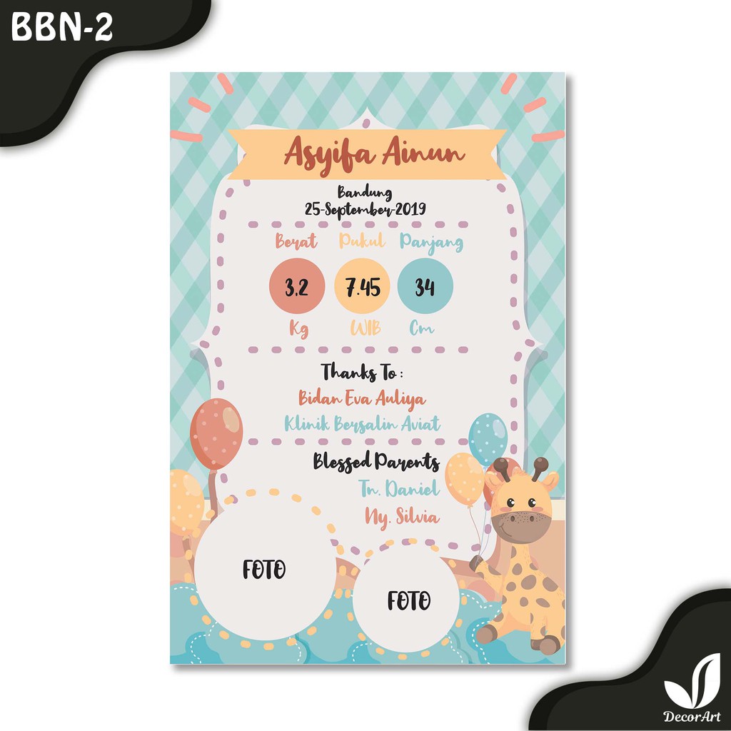 Decor Art Kado Hiasan Dinding Wall Decor Custom Baby Born Biodata Bayi - BBN-BBN-2