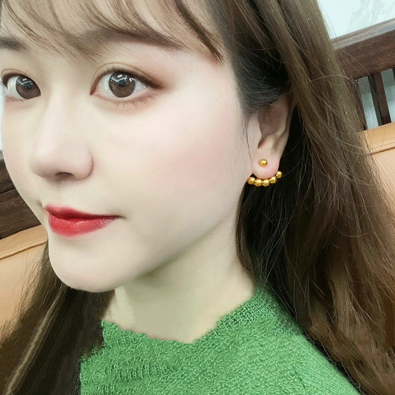 Anting Tusuk Titanium Manik-Manik Lapis Emas 18K Anti Karat Perhiasan Wanita Fashion Korea