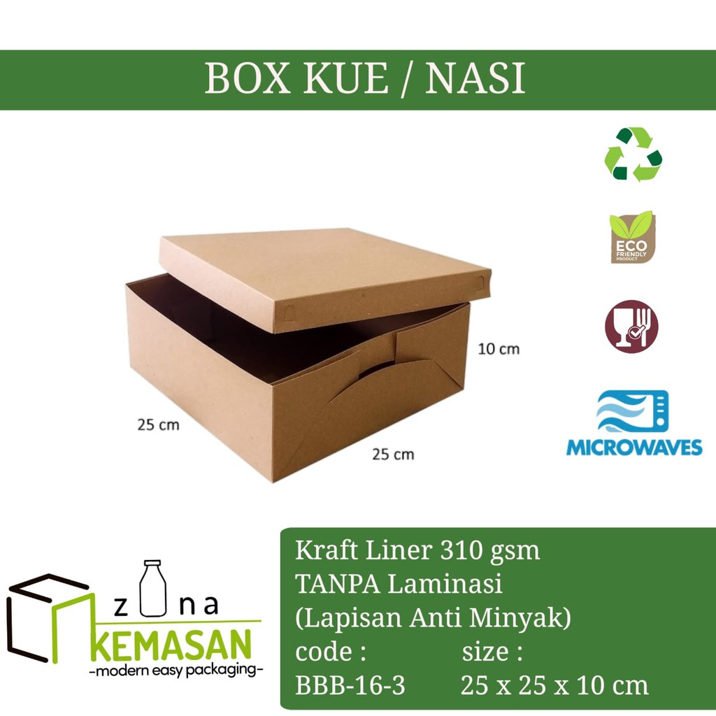 

BOX DUS KOTAK KARDUS MAKANAN NASI ROTI KUE SNACK 25x25x10 cm KRAFT 310 gsm