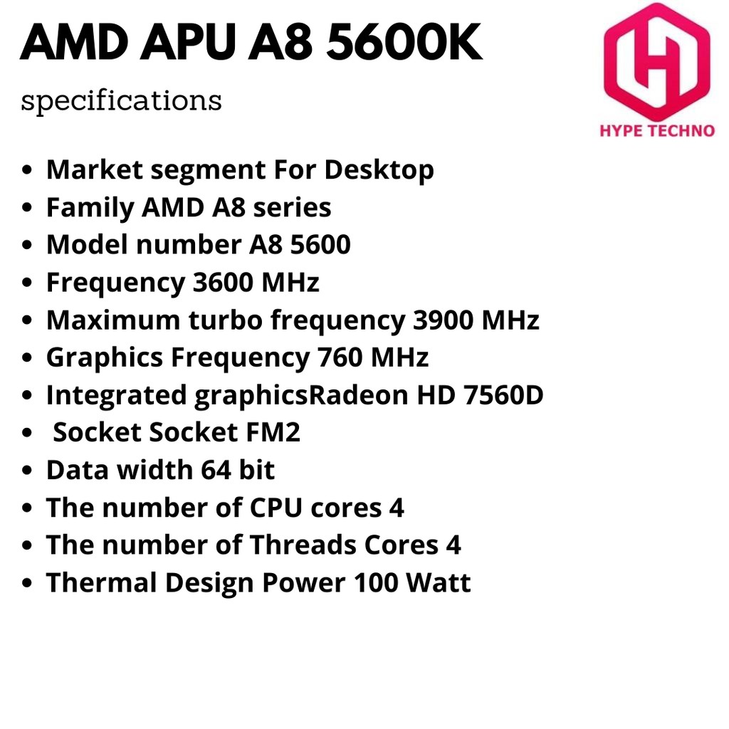 Jual AMD A8 5600K 3.6GHz up to 3.9GHz Socket FM2 GPU Radeon HD 7560D 4Cores  4Threads TDP 100W. Processor Komputer PC/Desktop | Shopee Indonesia