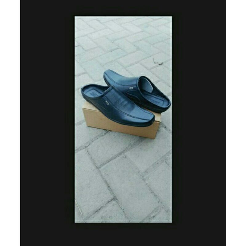 Sepatu sendal/slop habib Bahar putih/slop santri/sandal slop santai/selop hitam bustong-Hitam