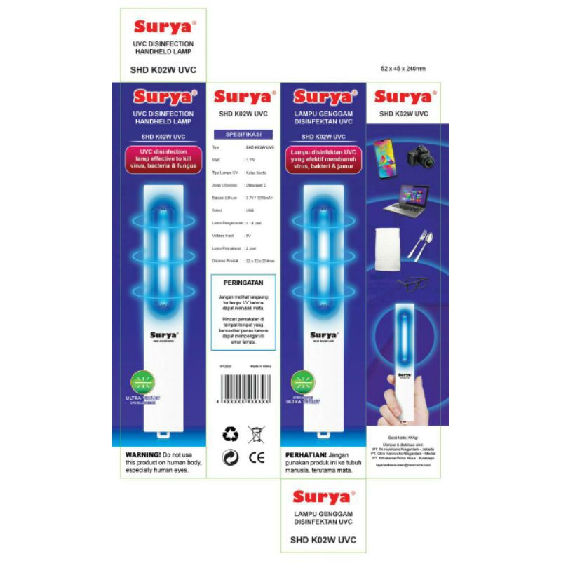 New Product!! Lampu Genggam Disinfektan UVC Surya SHD K02W efektif membunuh VIRUS, BAKTERI dan KUMAN