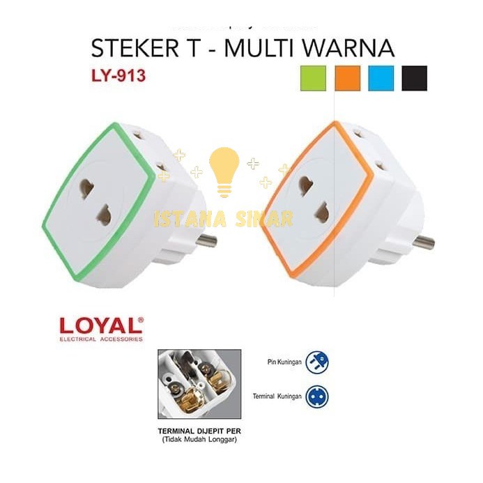 STEKER COLOKAN T MULTI WARNA LOYAL LY 913W 913 W DENGAN PIN KUNINGAN