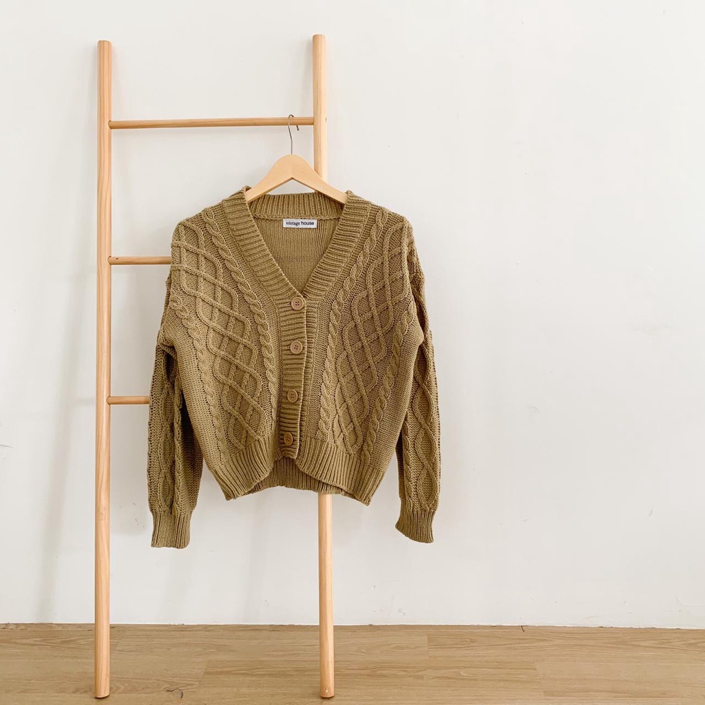 Vintage House Cross Crop Cardi (Cardigan Rajut Cable Wanita Korea / Korean Cardigan)-2