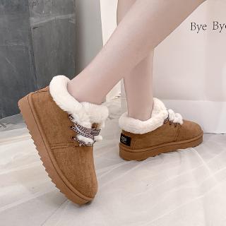  Sepatu  Boots Ankle Wanita  Bahan Katun velvet Aksen Pita 