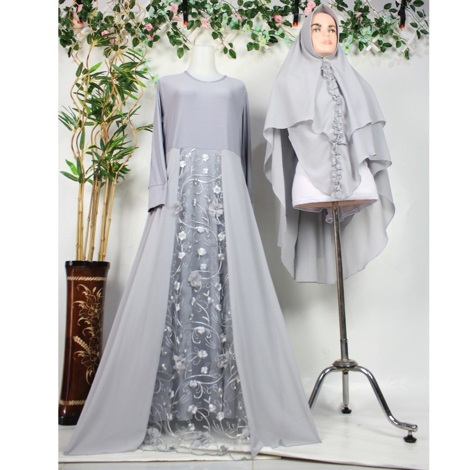 Gamis set ceruty BROKAT BRUKAT PESTA MEWAH  Shena bordir muslim fashion islami wanita pesta TILE