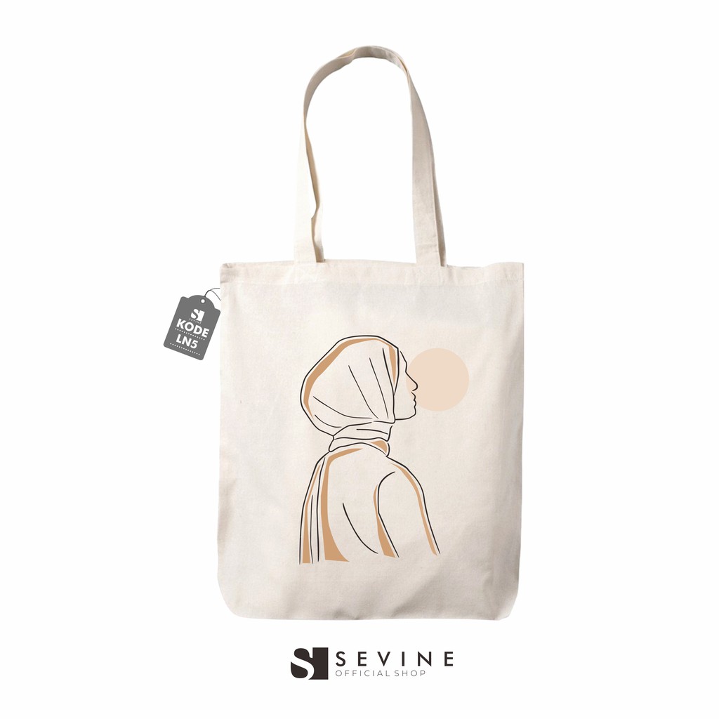 Sevine Tas Totebag Wanita Tote Bag Resleting Nordic Line Art  - LN