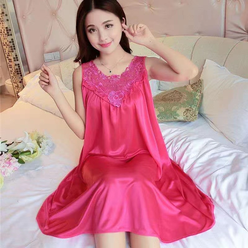 New Pakaian Tidur Wanita Daster Satin Brokat Korea Terkini Motif Bunga Lace MALL SHOPPING