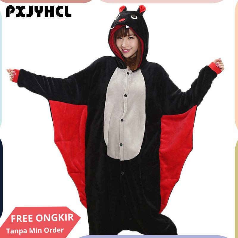 Dewasa Animal Kigurumi Onepiece Wanita Pria Pesta Anime Kelelawar Hitam Cosplay Onesies Kostum