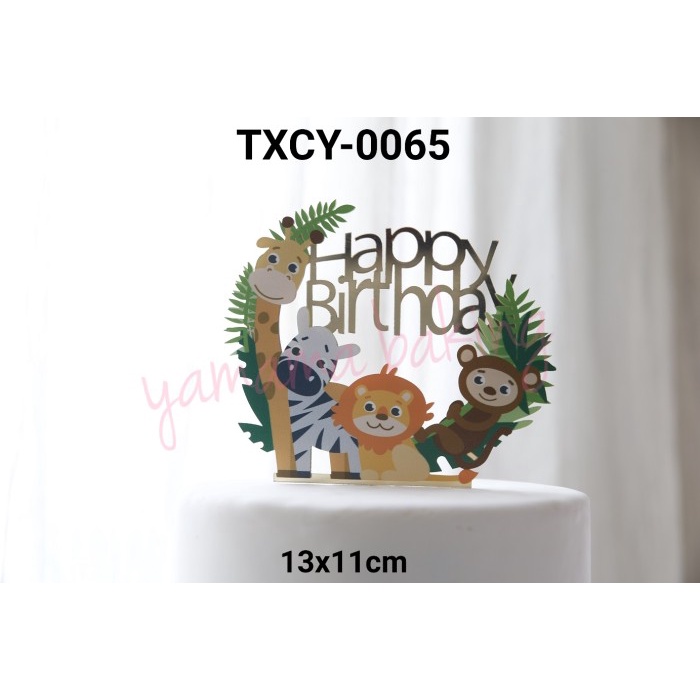 

KUE-PENGHIAS-ALAT- TXCY-0065 CAKE TOPPER AKRILIK HAPPY BIRTHDAY SINGA MONYET JERAPAH -ALAT-PENGHIAS-