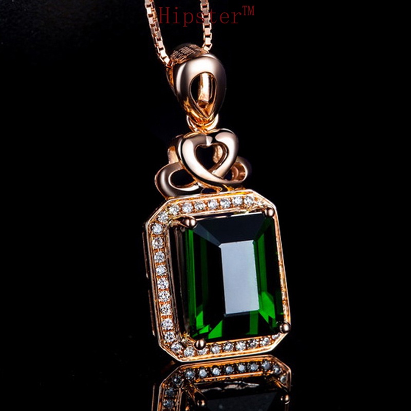 Fashion Classic Hot Sale 18K Rose Gold Square Emerald Necklace