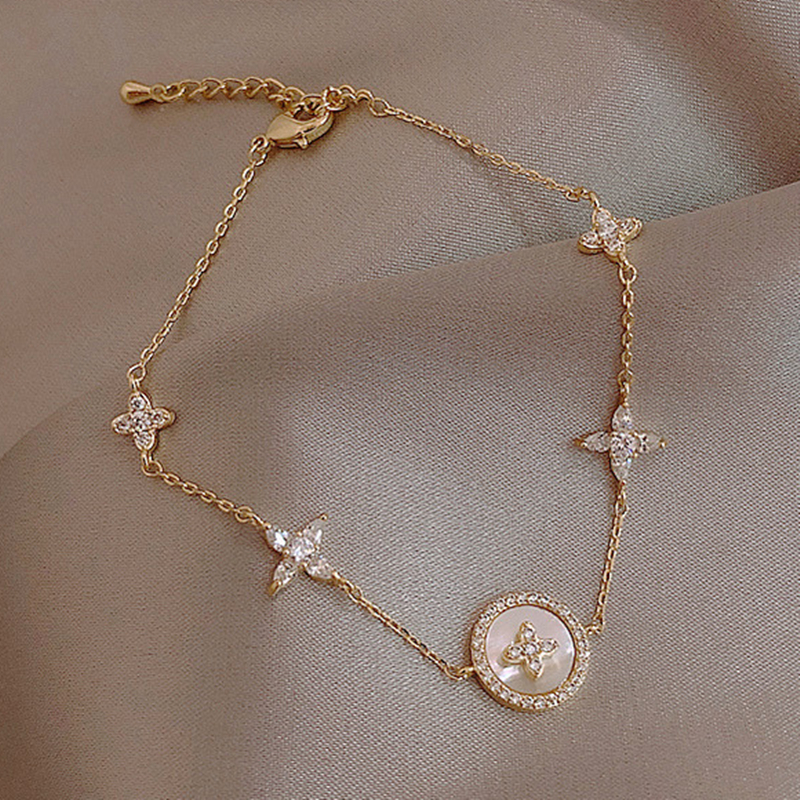 Gelang Titanium Wanita Anti Karat Kristal Mewah Bunga Kupu Desain Korea Bangle Ins Perhiasan Aksesoris Wanita-#5