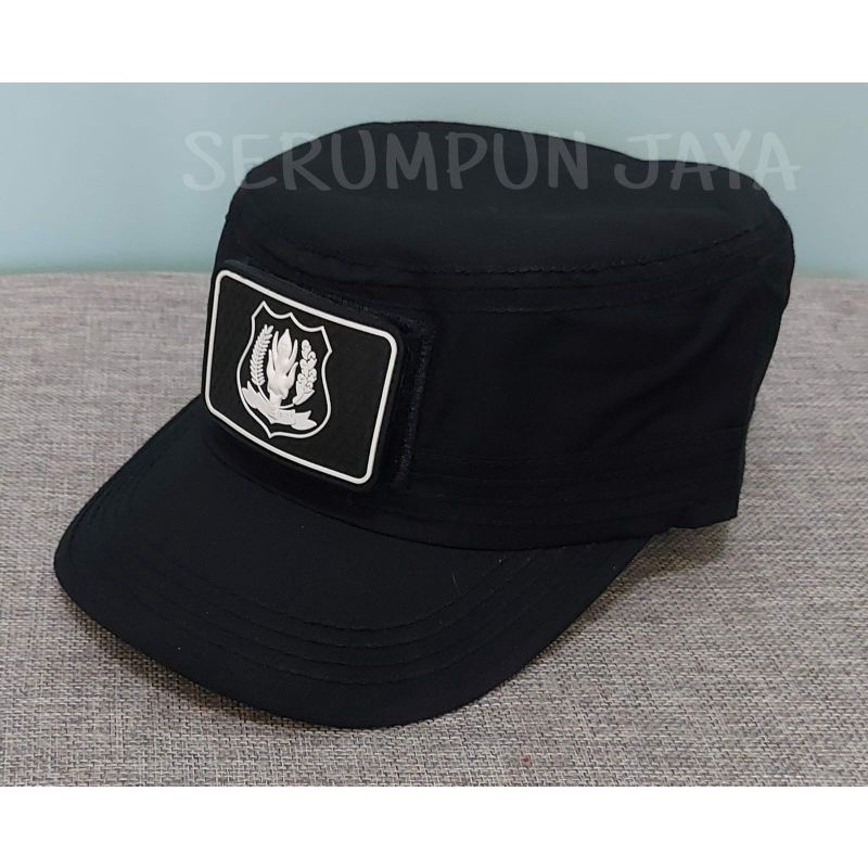 TOPI KOMANDO SECURITY LOGO PUTIH - TOPI KOMANDO SECURITY LOGO PUTIH VELCRO HITAM 2 PATCH