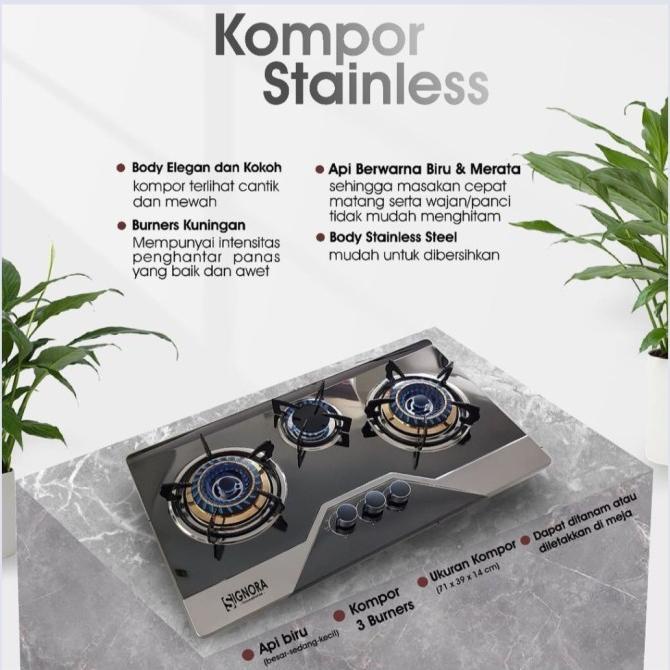 Kompor Gas Signora 3 Tungku Stainless Steel 2Gcaz0N8Rh