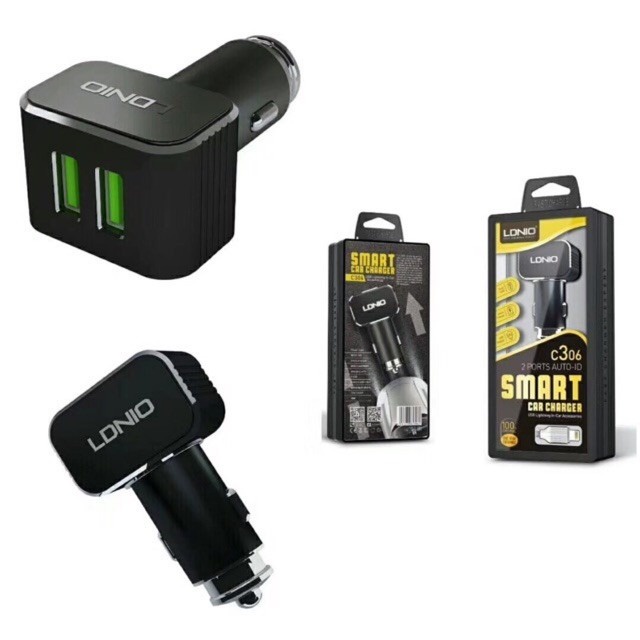 Car Charger Mobil LDNIO C306 Type C Micro Lightning 2 Port USB 18W Fast Charging  3.6A Aksesoris Handphone HP OCEANMART OCEAN MART