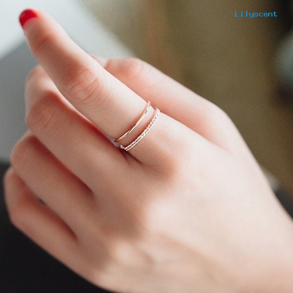 Cincin Jari Model Double Layer Aksen Berlian Imitasi Untuk Wanita