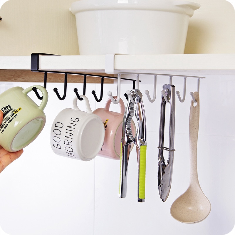 6 Hooks Kitchen Cabinet Door Hanging Rack / Nail-free Cupboard Storage Rack Hook / Bathroom Hanger Door Shelf  Organizer  Home Decor