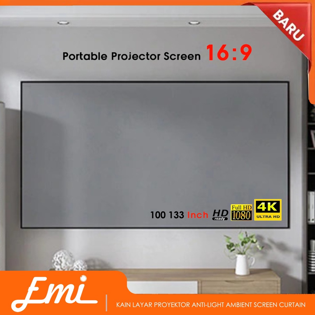 Kain Layar Proyektor 16:9 Anti-light Ambient Screen Curtain Big Inch