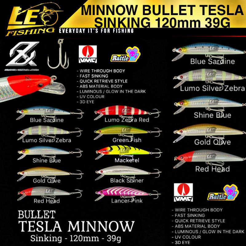 MINNOW LURE SINKING AXZ BULLET TESLA 120MM 39GRAM