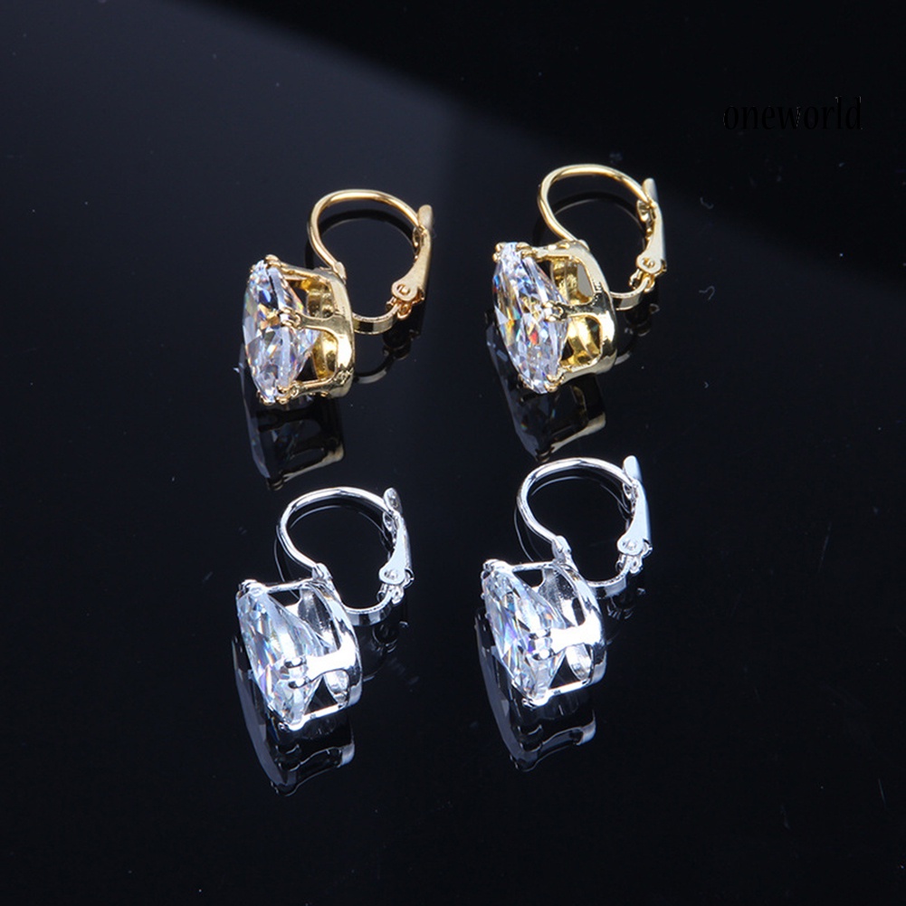 OW@ Women Teardrop Cubic Zirconia Inlaid Dangle Leverback Earrings Jewelry Gift