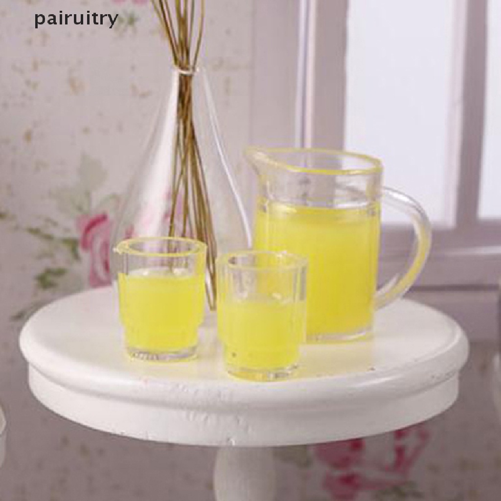 Prt 3Pcs / set Mainan Miniatur Botol Jus + 2 Cangkir Skala 1: 12 Untuk Aksesoris Dapur Rumah Boneka