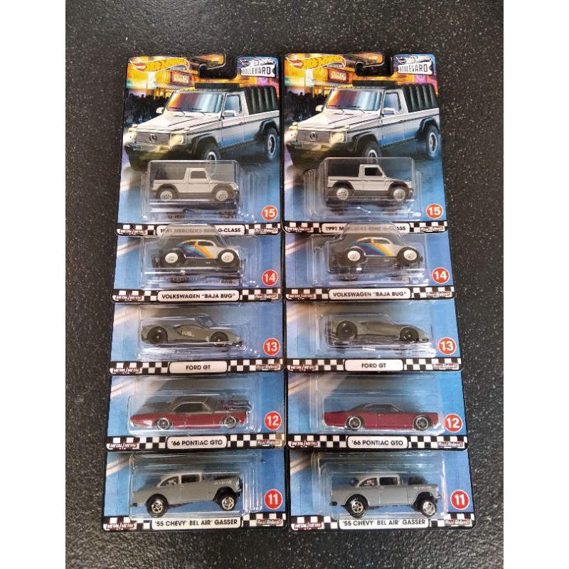 Hot Wheels Boulevard Mix C 55 chevy bel air gasser ford gt vw baja bug pontiac gto 1991 mercedes-benz g class mercy
