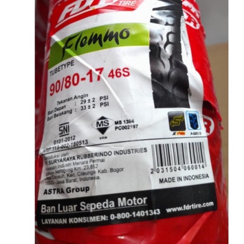 Ban Luar Belakang FDR Flemmo 90 / 80 ring 17 Tube Type Tipe Ban Dalam