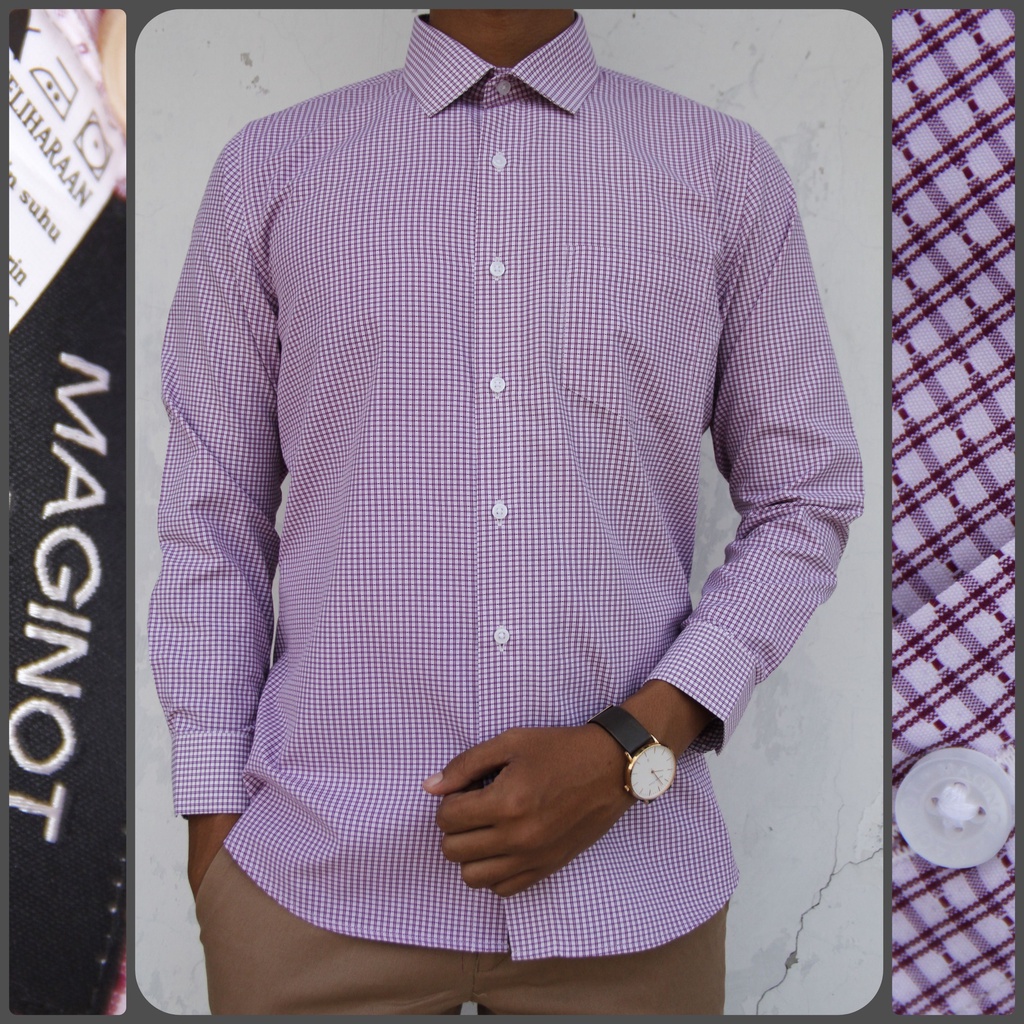 Kemeja Formal Slimfit Maginot Lengan Panjang Pria Ungu Motif 02 Good Quality 100% Original