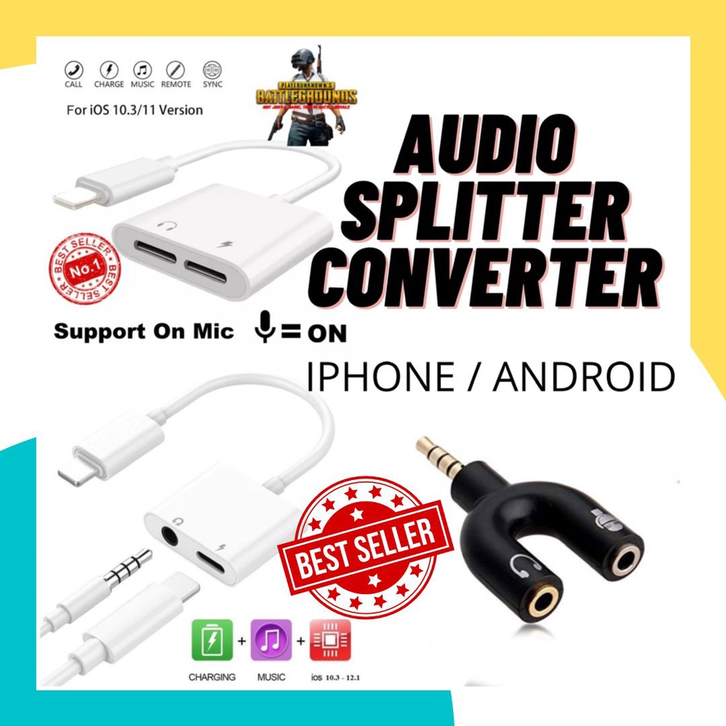 Audio Splitter U Shape Lightning Jack Mic Sambungan Converter Headset Iphone Android