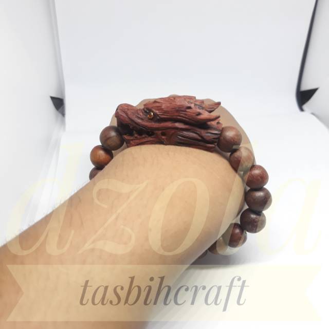 Gelang kayu nagasari ukir kepala naga