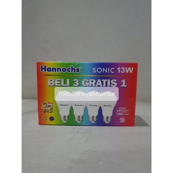 PROMO Lampu Bohlam LED Sonic 13w 13watt Hannochs ISI 4Pcs Cahaya Putih