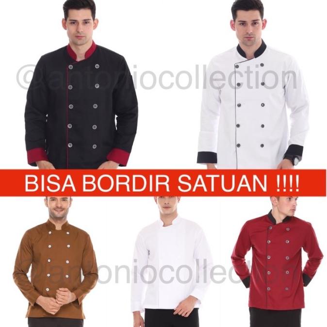 Baju Koki Chef Putih List Hitam