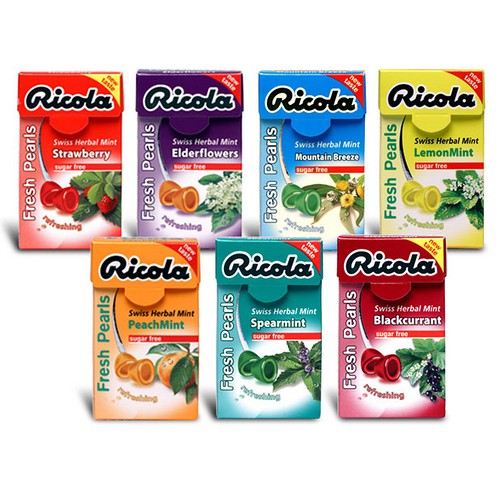 

PERMEN RICOLA SUGAR FREE original herb rasa strawberry / lemon mint / spearmint/blackcurrant/glacier