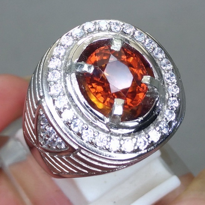 Cincin batu Permata Cowok garnet Ceylon Garansi Asli
