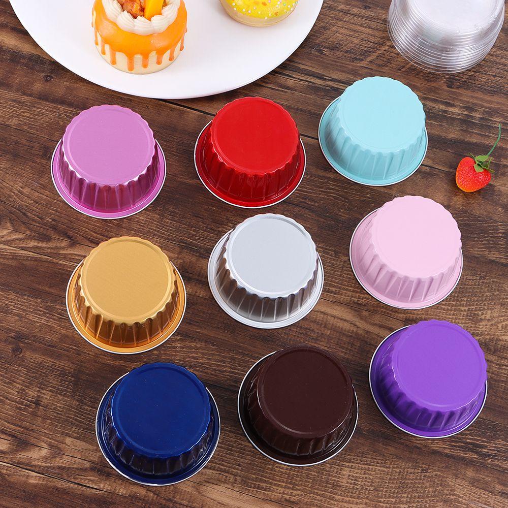 Solighter 10set 125ml Aluminium Foil Baking Cups Bakery Bakeware Perlengkapan Pernikahan Cupcake Cup Dengan Tutup